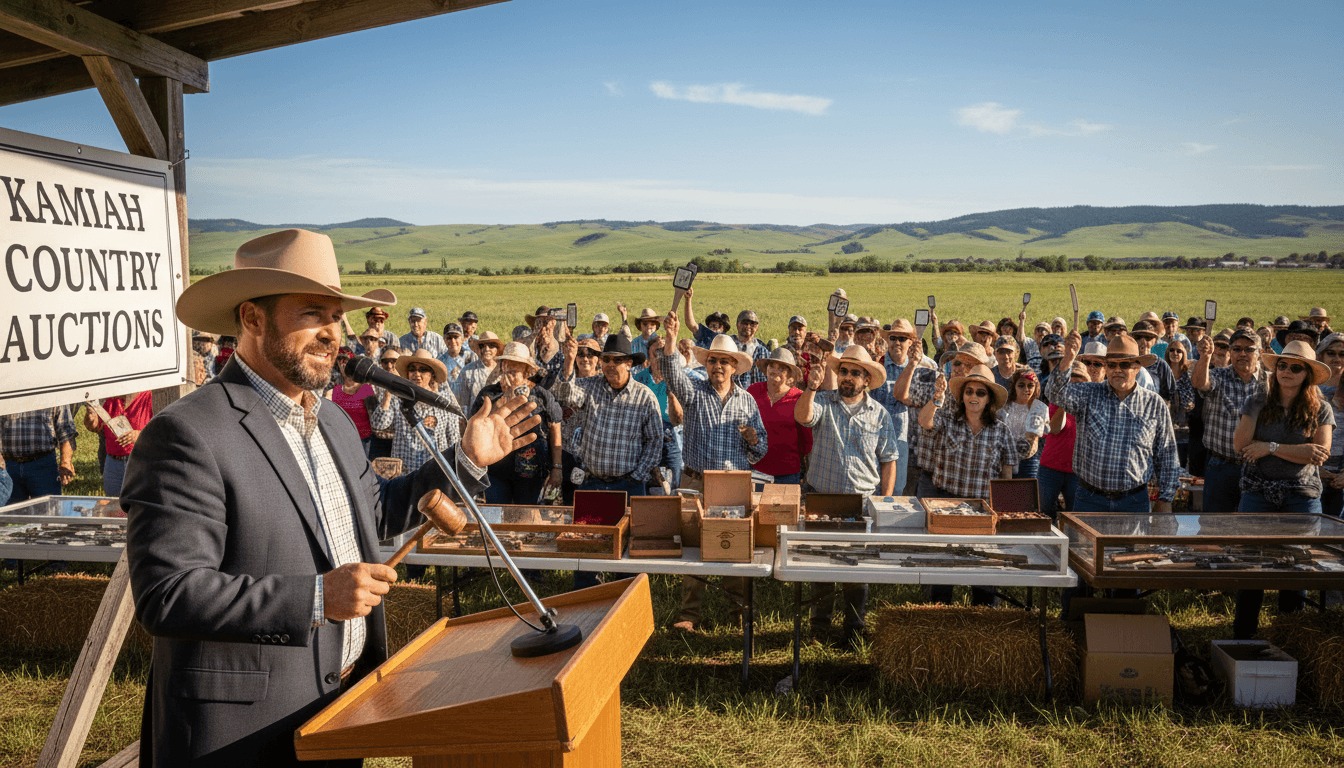 Professional auctioneer managing active auction with engaged bidders
