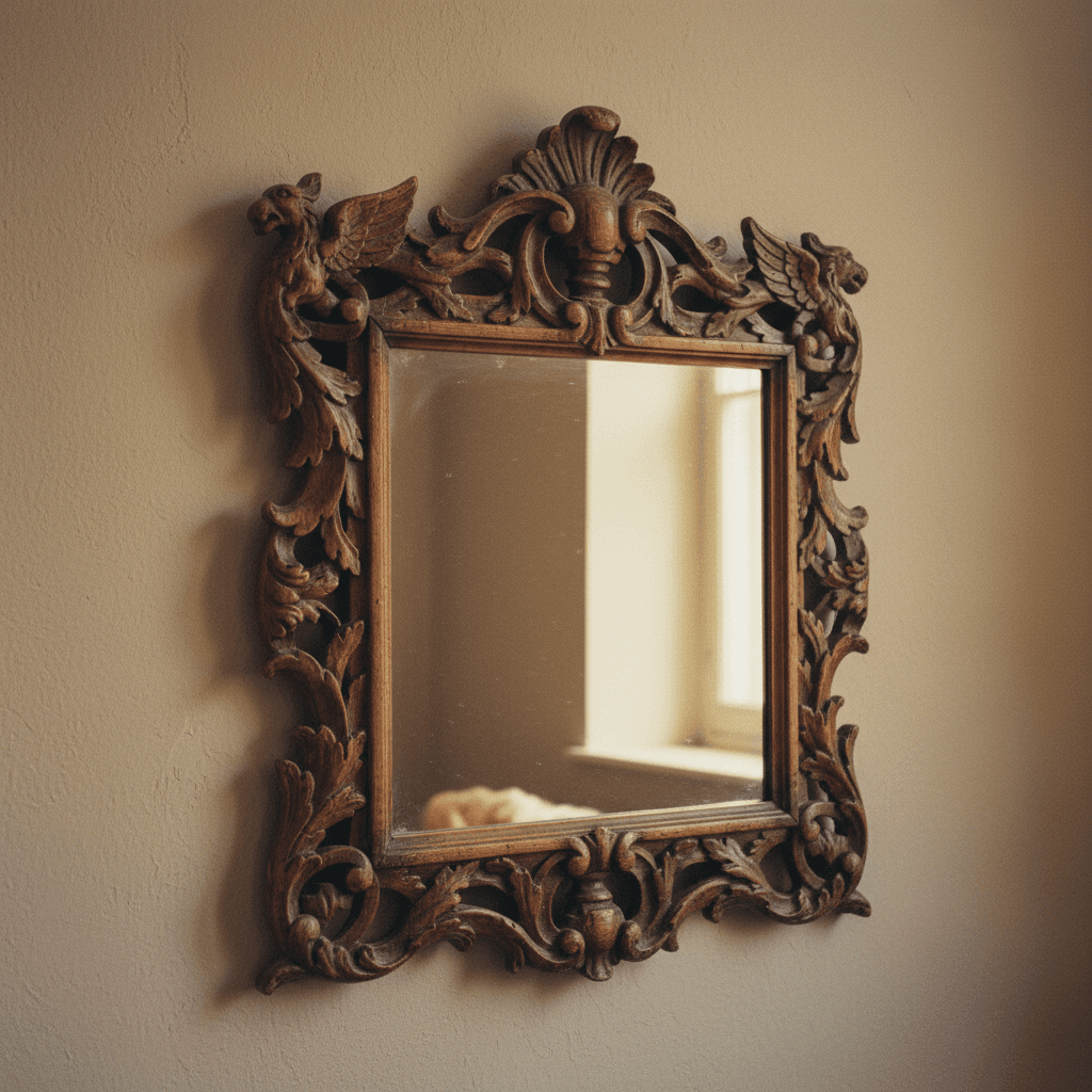 Antique mirror with ornate carved wooden frame